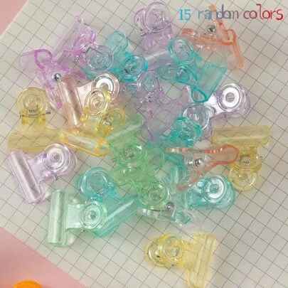 15pcs Colorful Transparent Pen Clips Set, Vivid Plastic Bull Head Clips, Suitable For Office, School Projects And Diary Decoration