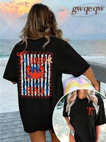 3 piezas de camisetas gráficas de doble cara con diseño de cangrejo Si estás molesto, por favor regresa a la playa, camisetas gráficas de estética costera para mujer, conjuntos de verano para mujer, conjuntos de vacaciones para mujer, ropa casual de calle, estética retro de playa, camisetas de estilo playero, camisetas gráficas de gran tamaño.|Moda Urbana Local de Primavera/Verano||Uso Casual Diario Primavera Verano Moderno Moldeador|Conjunto de verano para mujer, ropa de vacaciones|Blusas elegantes para mujer, ropa de primavera, blusas de verano. - Negro - Ver 5