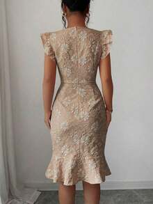 Vestido elegante de jacquard para ir al trabajo, verano - Camel - Ver 2