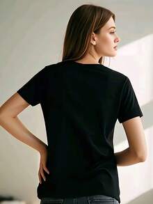 Camiseta de Mujer con Estampado de Gato yé de Boba - Top Casual de Manga Corta y Cuello Redondo, con un diseño de tapioca estilo kawaii y estampado de pata en forma de corazón - Un regalo para amantes de los gatos y fans del estilo kawaii. - Negro - Ver 2
