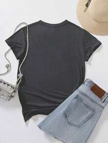 Camiseta de manga corta con cuello redondo y estampado de corazón y letras  LUNE para mujer - Gris Oscuro - Ver 2