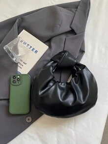 Bolso de mano con pliegues en forma de nube con estilo retro, bolso de hombro casual y versátil para mujer, con forma de media luna - Negro - Ver 4