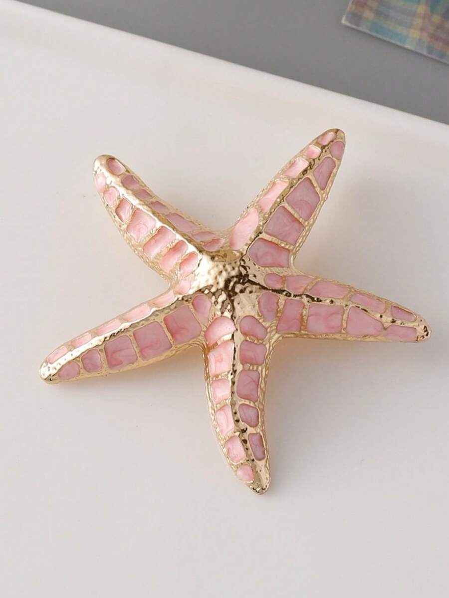 1pc Fashionable Minimalist Pink Starfish Brooch, Versatile For Women To Wear Anywhere, Suitable As Gift For Lover - E - View 1