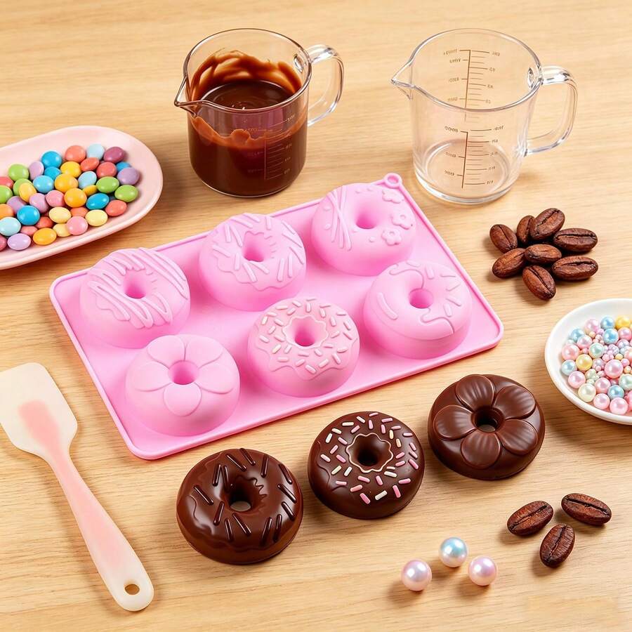 6-Cavity Silicone Mini Donut Cake Mold European Grade Silicone Non-Stick Cake Mold Suitable For Making Donuts, Jellies, Cupcakes - Multicolor - View 1