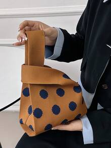 lulu kewen Knot Bag Ladies Texture Pattern Crochet Bag 1 Piece Simple Mini Crochet Bags Handheld Bag Texture Pattern Knitting Crochet Breathable Lightweight Foldable Pocket, Suitable For Mobile Phones,Small Change,Key,Umbrellas, Cosmetics, Lipstick, Perfume, Books - Brown - View 9
