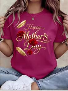 Women's Rose Gold Foil Print T-Shirt For Mother's Day, Short Sleeves, Crew Neck, Casual Style, Comfortable And Versatile For Everyday Wear In All Seasons, Loose Fit. | High-Definition And Long-Lasting Prints, The Perfect Gift For Moments Of Gratitude, Shipped Directly From The Local Warehouse. Loose And Comfortable. - White - View 6