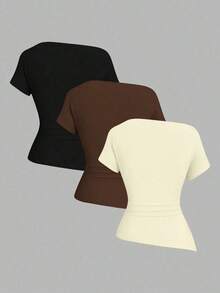 Camiseta casual asimétrica de hombro para mujer - Multicolor 3 - Ver 2