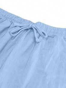 Men's Loose Straight Leg Linen Beach Pants, American Style Summer Hawaiian Casual Sporty Solid Color Versatile Long Trousers - Baby Blue - View 7