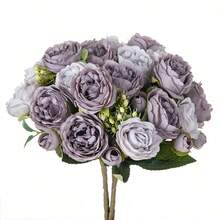 1束/3束粉色仿真绣球牡丹玫瑰花束，适合家居装饰、婚礼新娘捧花、情人节礼物 - 紫色 - 查看 8