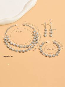 Rhinestone Decor Necklace & Drop Earrings & Bracelet - Silver - View 8