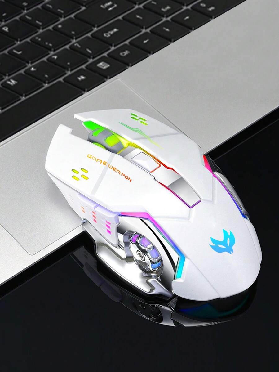 1 Ratón Inalámbrico Recargable Y Silencioso Para Juegos De 2,4 G Con Puerto De Carga Tipo C, Retroiluminación Arcoíris, Adecuado Para Oficina, Deportes Electrónicos, Uso Doméstico, Compatible Con Computadoras Portátiles Y De Escritorio - Blanco - Ver 1