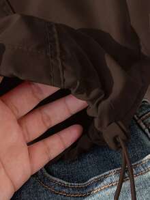1 pieza Chaqueta casual con capucha, cremallera frontal, manga larga y protección solar, de unicolor, para otoño/invierno - Marrón - Ver 7