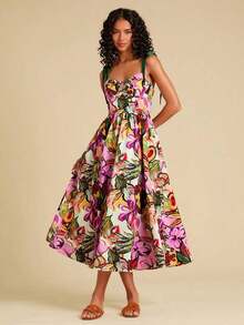 TRVLCHIC Vestido midi con tirantes de espagueti estampado tejido para vacaciones - Multicolor 4 - Ver 5