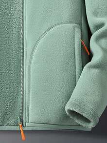 Women's Reversible Fleece Jacket, Double-Sided Plush Softshell Coat W/Zip Pockets, Stand Collar Polar Fleece For Fall Winter Daily, Lounging - Green - View 5