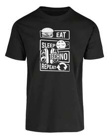 Techno Eat Sleep Techno Repeat T-Shirt - Black - View 5