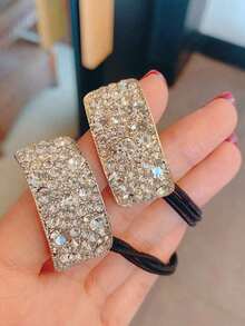 1pc/2pcs Shiny Crystal Rhinestone Elastic Hair Ties, Sturdy Elastic Band Adds Fashionable Glow To Hairstyles, Hair Rope, Hair Band, Hair Accessories, Ponytail Hair Ties, Hair Rope, Hair Elastic Band, Hair Rope Hair Band - Multicolor - View 2