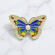 Elegant Colorful Butterfly Brooch, Rhinestone & Faux Pearl Enamel Brooch, Vintage Golden Color Accessory For Coat & Dress - Multicolor - View 7