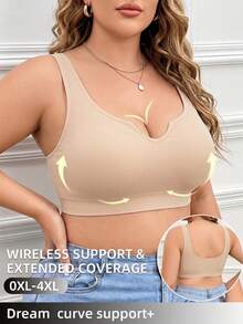 1 PC Apricot Women's Seamless Deep V Neck Sports Bra, Ribbed Wireless Cropped Fitness Top, Padded Push Up Bra, Slim Fit Corset Style, Lifting & Support Design, Lightweight Comfortable Sports Tank Top, Perfect For Yoga, Fitness, Running And Daily Casual Wear. - Apricot - View 3