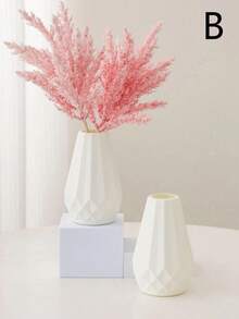 1pc Plastic Flower Vase, Artificial Flower Pot, Floral Container, Dry/Fresh Flower Vase, Desktop Decor Vase, Home & Office Accessory - White - View 5