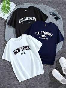 Prenda individual, no un conjunto de 3 piezas, Set de 1 camisetas de manga corta para Y2K/Crop Top oversized cuello redondo mujer estilo retro americano, diseño con estampados de nombres de ciudades, suaves al tacto cómodas y versátiles, elige 1 de 3 modelosAdecuado para la Semana Santa y la PascuaAdecuado para la Semana Santa y la Pascua,¡Viva México! - Negro - Ver 8
