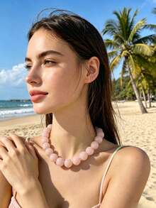 1 chiếc vòng cổ ngọc trai phong cách Bohemian tối giản với hạt cườm lớn, thích hợp cho các bữa tiệc, có các màu hồng, đỏ hồng, xám, xanh dương, xanh lá cây, vàng, tím, đen. - vòng cổ - Xem 23