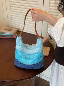 Vintage Fashionable Large Capacity Woven Tote Bag, Beach Holiday Straw Crossbody Bag - Multicolor - View 6