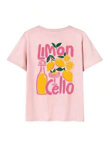 Loose-Fitting, Short-Sleeved, Round-Neck T-Shirt With A Lemon And Soda Print, Versatile And Casual, Suitable For Everyday Wear And Holidays, White Color - 羅莎 - 查看 2