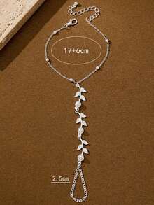 1pc Fashionable Minimalist Pearl Inlaid Leaf Chain Bracelet For Women, Size Priority, Not Quantity Of Pearls - Silver - View 4