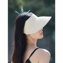 1pc Fashion Straw Visors Women Wide Brim Hats Roll-Up Foldable Summer Beach Visor Hat - Multicolor 4 - View 12