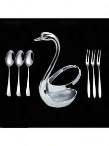 Elegant Swan Shaped Cutlery Holder/Rack, Suitable For Weddings, Holidays And Home Decor. This Beautiful Tabletop Display Stand Is Made Of Alloy And Can Be Paired With A Matching Fork And Spoon Set. - Multicolor - View 8