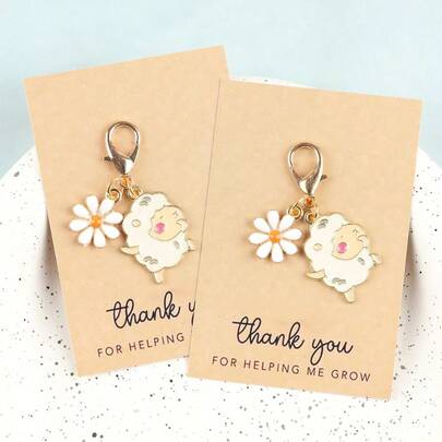 2 piezas Llaveros mini de oveja lindos con tarjeta de felicitación de aliento, llaveros 2D duraderos, set de regalo propicio para familia y amigos, colgante de aliento, fuerza, regalo motivacional para fiesta, cumpleaños, boda, automotivación, accesorio de llavero diario