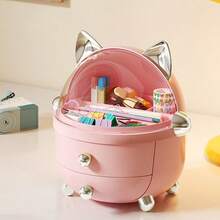 Multi-Layer Drawer Style Cute Cat Desktop Stationery & Cosmetic Storage Box, Suitable For Dorm, Office, Kids - Multicolor - View 10