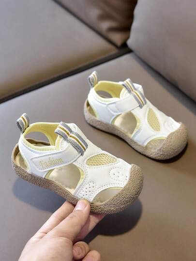 1 Pair Summer New Kids/Toddlers Mesh Sandals, Lightweight Hook And Loop Closure, Anti-Kick Closed Toe Beach Shoes, Breathable Casual Sports Shoes, Color Block Children Functional Sandals, Mesh Breathable Fashion Versatile