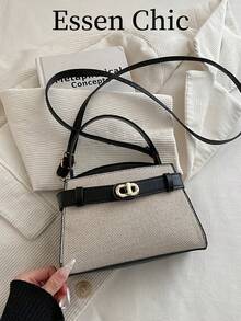 1pc Black Metal Hardware Decor PU Square Handbag, Women's Spring New Shoulder/Crossbody Bag - Black - View 8