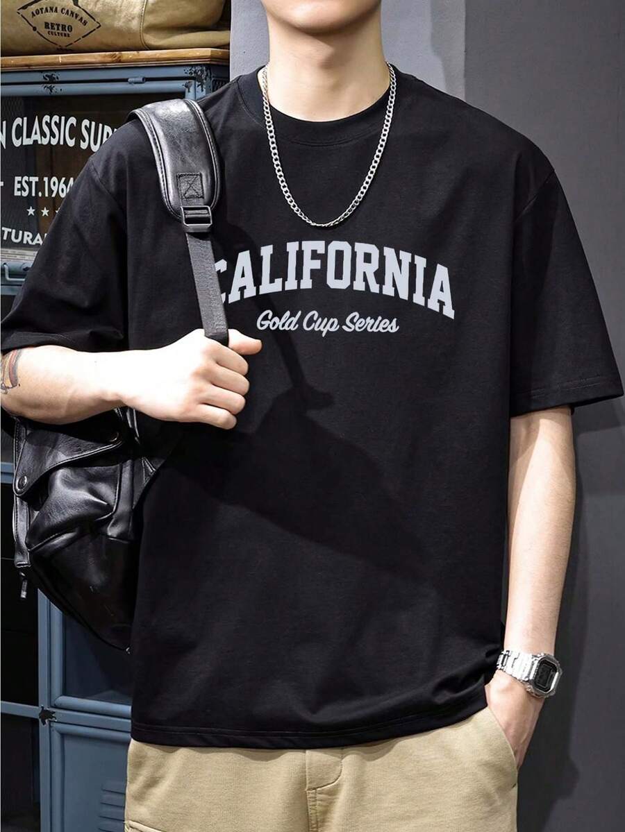 Men's T-Shirt, 100% Printed, Comfortable And Simple, Solid Color, Casual Style - Black - View 1