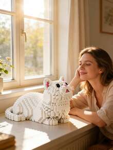 636pcs Persian Cat/Cow Cat/Tabby Cat/Costume Cat Building Block Model Set, Creative Puzzle Game, Unique Bedroom Decor And Personalized Gift, Decorative Style Model With Customized Stickers, Ideal Gift To Relieve Irritability And Stress - Multiple Colors - View 4