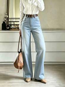 Casual Versatile Washed Straight-Leg Jeans Spring - Medium Wash - View 3