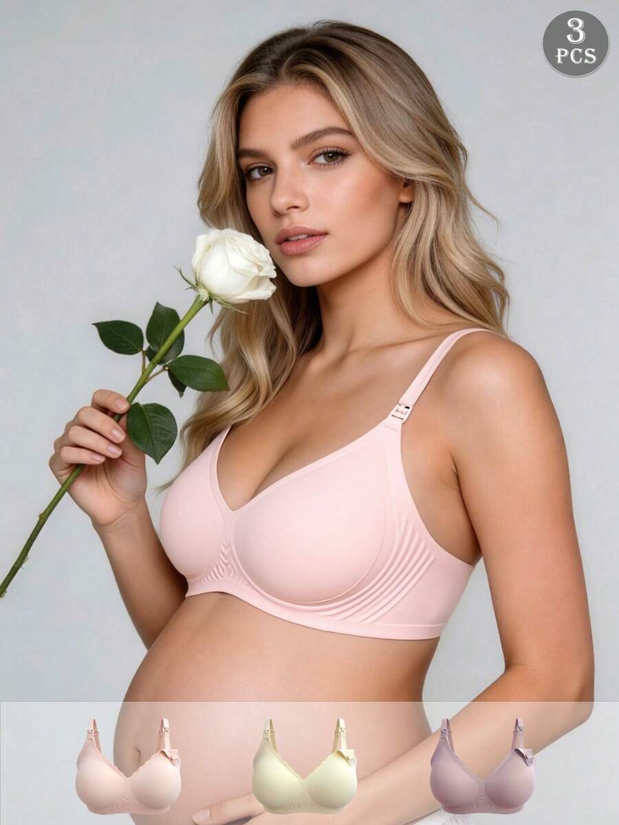 3pcs Maternity Nursing Bras With Front Closure, Comfortable Nursing Bras - Multicolor - View 1