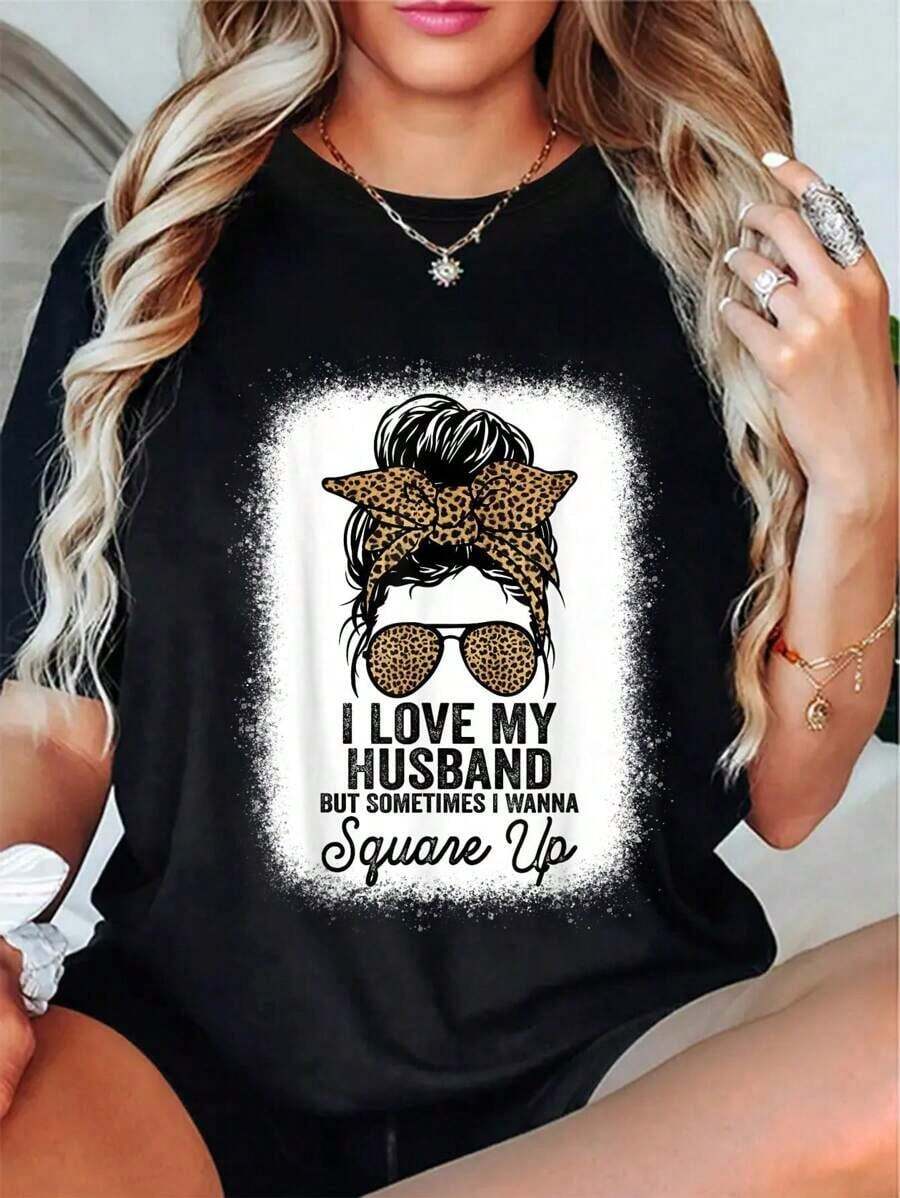 100% Algodón Me Amo a Mi Esposo Pero a veces quiero darle una lecada Camiseta de Broma Divertida Playeras de mujer - Negro - Ver 1