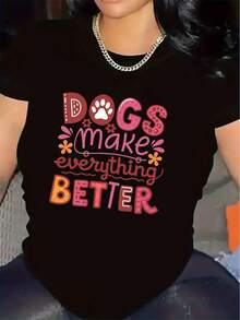 Camiseta de poliéster con diseño de perros que hacen todo mejor, ideal para usar en la sala de estar del hogar, tela duradera y cómoda, regalo perfecto para amantes de los perros, top elegante y ligero para atuendos casuales. - Negro - Ver 2