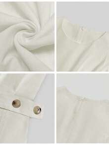 Vestido de algodón sin mangas de longitud media color caqui para mujer - Elegante, minimalista, elegante, adecuado para el transporte diario en verano - Albaricoque - Ver 4