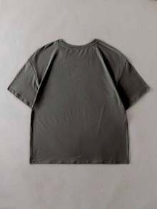 Camiseta holgada con hombros caídos unicolor - Gris Oscuro - Ver 2