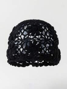 1pc Women's Fashionable Spring/Autumn Hollow Lightweight 3D Floral Handmade Crochet Beanie Hat, Suitable For Boho Style Daily Wear,Beach,Travel - A - View 9