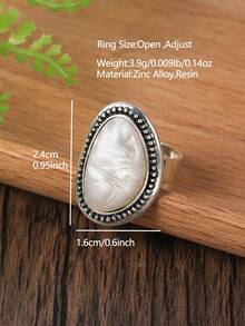 1pc Elastic Adjustable Geometric Colorful Enamel Ring For Women & Girls, Creative Party/dating Gift - White - View 12