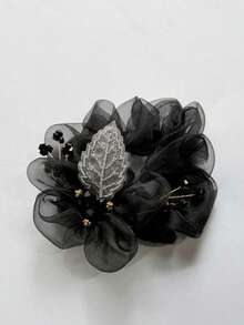 1 pieza Coletero de organza con estrella para mujer, pinza para el cabello con flores, accesorios elásticos para coleta, regalo para viajes y relleno de calcetines navideños - Rosa - Ver 9