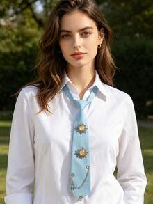 1pc Fashion Rhinestone Sun Decor Chain Tie, Unisex Casual Versatile Suitable For Daily, School, Travel - Baby Blue - View 6