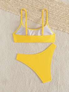 Conjunto de traje de baño para mujer, minimalista y elegante en magenta + multicolor, traje de baño casual y versátil para resort de playa - Amarillo - Ver 3