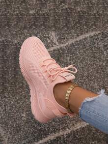 2025 New Style Women's Casual Sports Shoes Solid Color Lace-Up Slip-On Wear-Resistant Eva Insole Women's Tennis Shoes Indoor Exercise Outdoor Hiking Autumn And Winter Women's Shoes - Pink - View 4