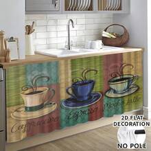 1pc, Home Decor, Coffee Pattern Printed Table Skirt, Kitchen Small Curtain, Kitchen Cabinet Cover, With Curtain Holes, Easy To Hang, Rectangular, Machine Woven, Machine Washable, Kitchen Decoration And Accessories, Perfect For Kitchen Cabinets And Home Decor - Multicolor - View 2