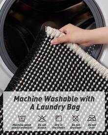 Waffle Bath Mat, Absorbent Non Slip Bathroom Rug With Tassels, Rubber Backed Floor Mat, Machine Washable Decorative Mat For Bathroom, 17" X 24", Brown - 黑與奶油 - 查看 5